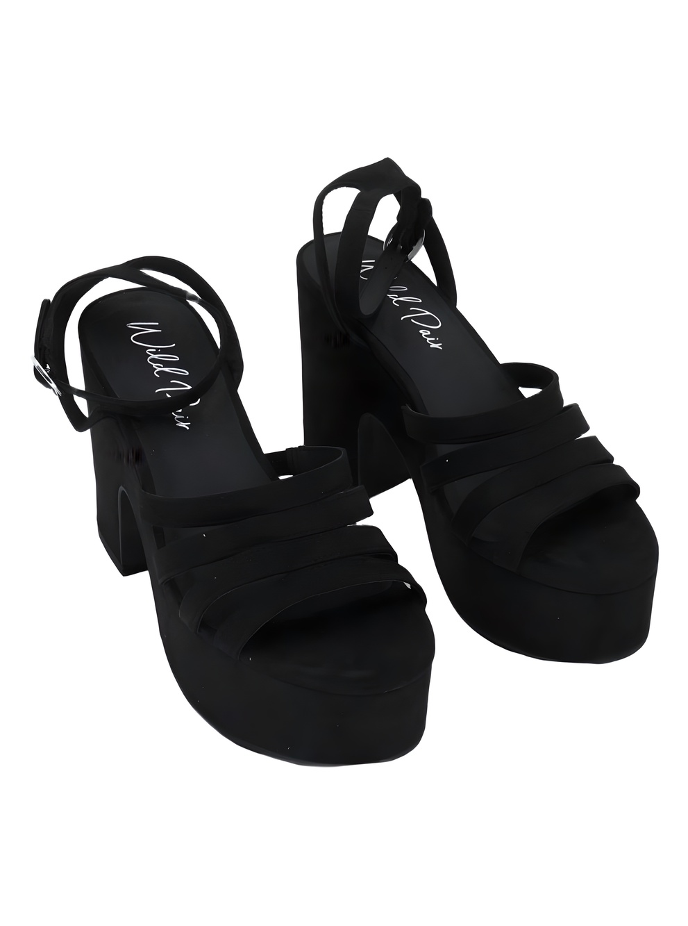 Wild Pair Jacii Black Microsuede 4.5" Platform Block Heel Sandals Size 8M